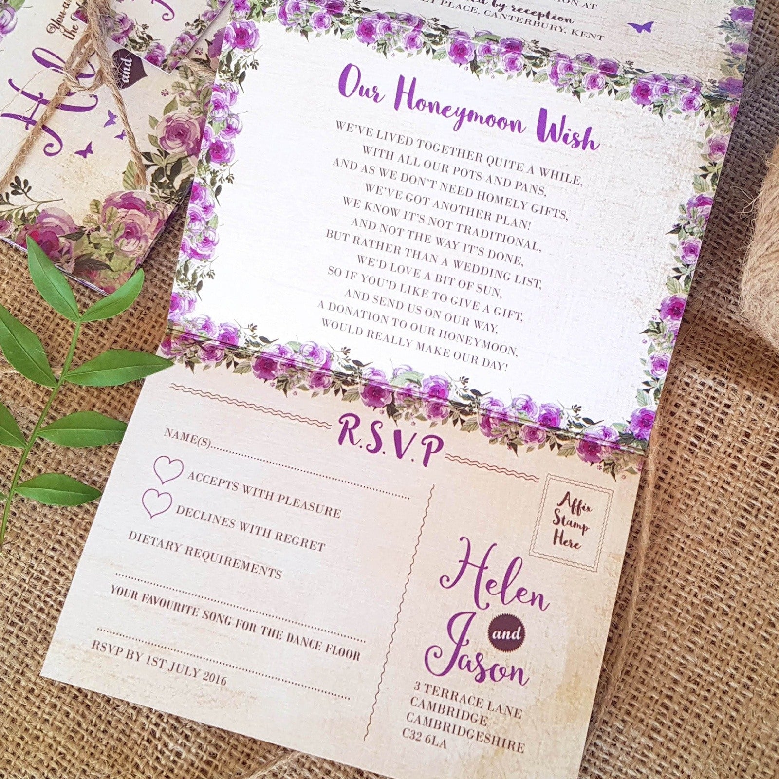 Purple Country Cottage Concertina Wedding Invitations