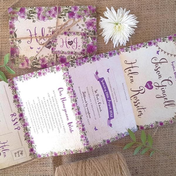 Purple Floral Concertina Wedding Invitations Sample