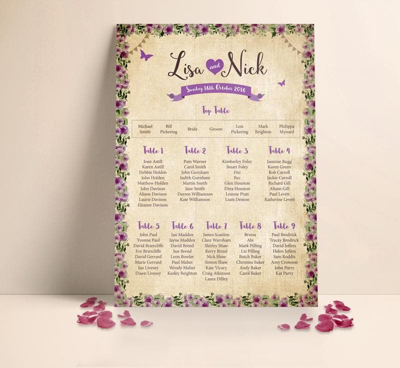 Purple Vintage Floral Table plan
