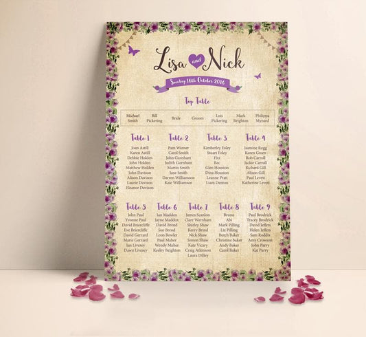 Purple Vintage Floral Table plan
