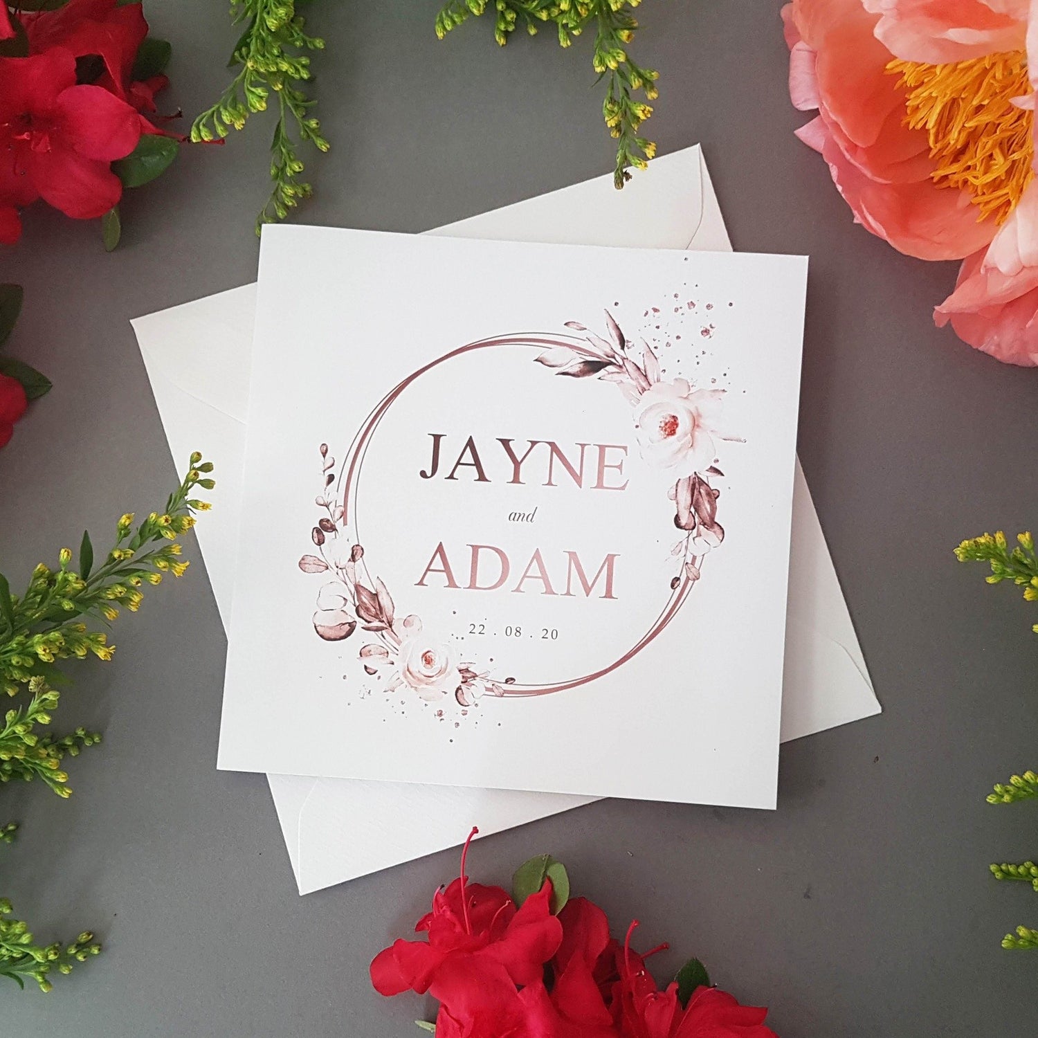 Rose Gold Trifold Wedding Invitations Sample