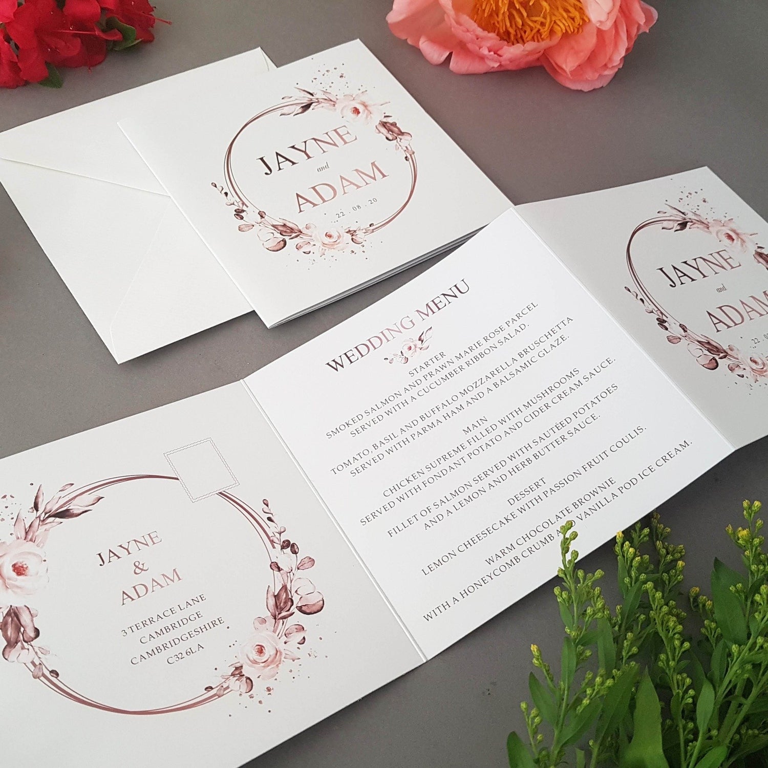 Rose Gold Trifold Wedding Invitations Sample