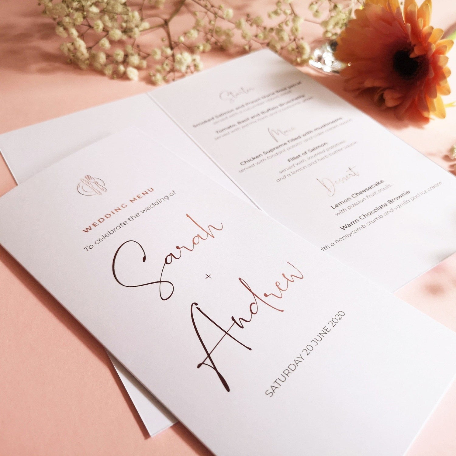 Rose gold Minimalist Concertina Wedding Invitations