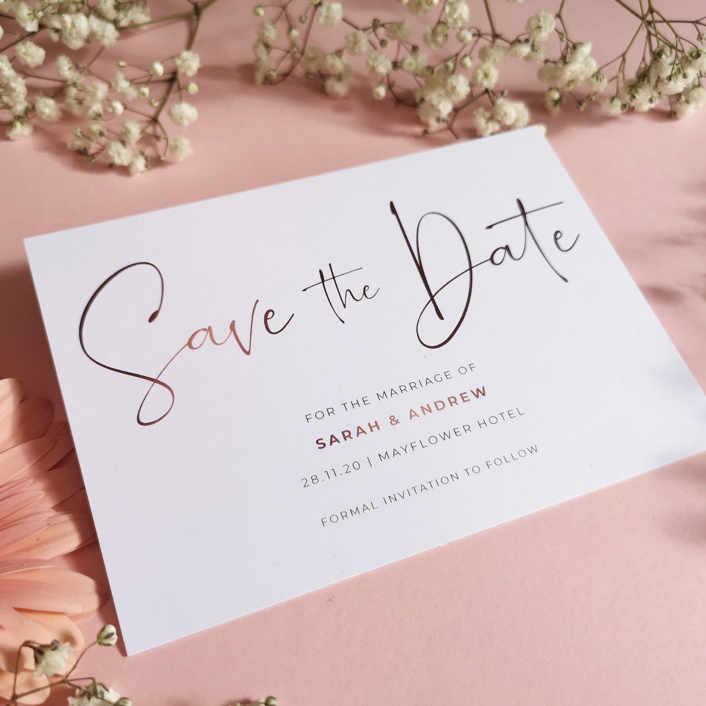 Rose gold Minimalist Concertina Wedding Invitations