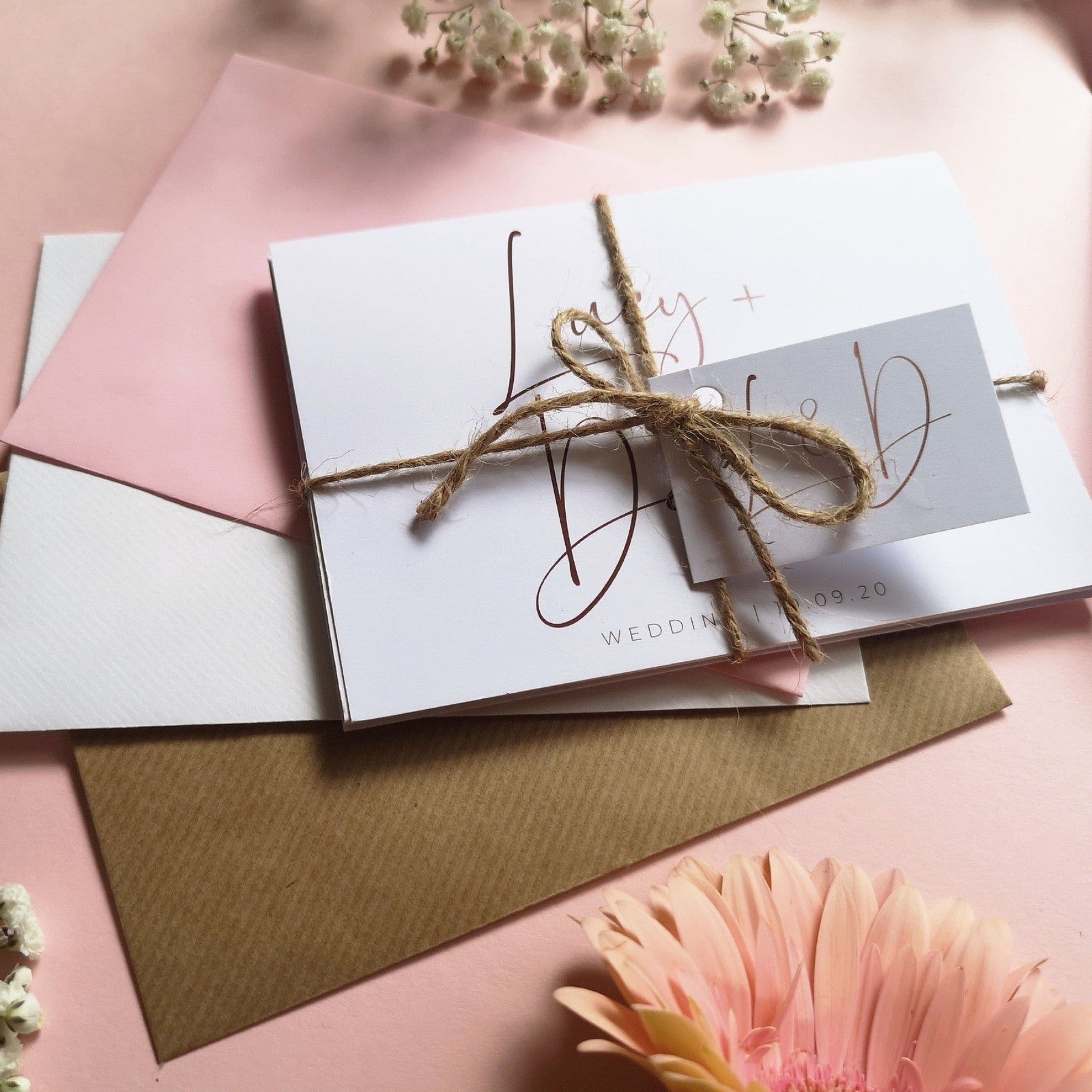 Rose gold Minimalist Concertina Wedding Invitations
