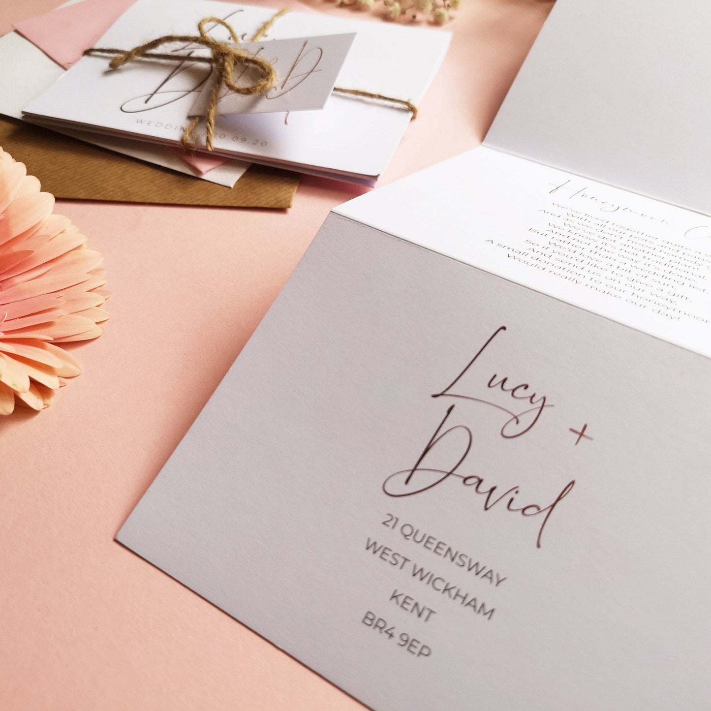 Rose gold Minimalist Concertina Wedding Invitations