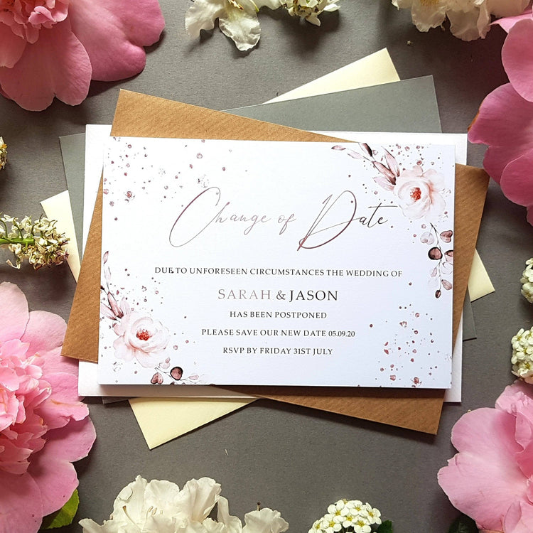 Rose gold change of date cards