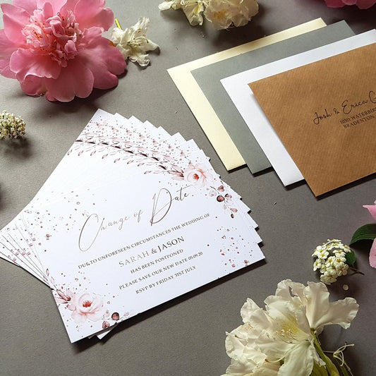 Rose gold change of date cards
