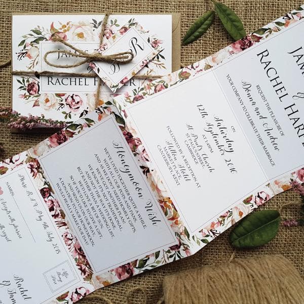 Roses Concertina Wedding Invitations Sample