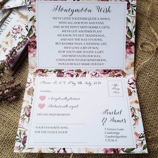 Roses Concertina Wedding and Evening Invitation