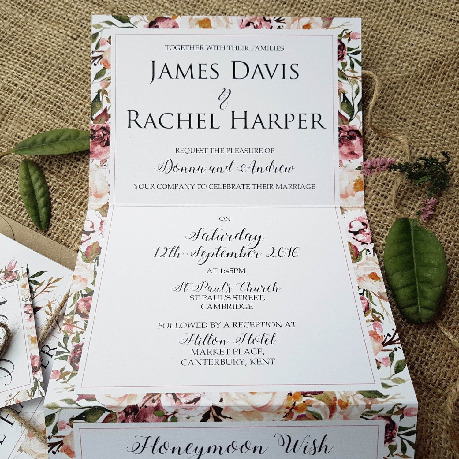 Roses Concertina Wedding and Evening Invitation
