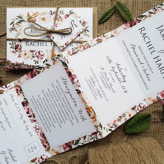 Roses Concertina Wedding and Evening Invitation