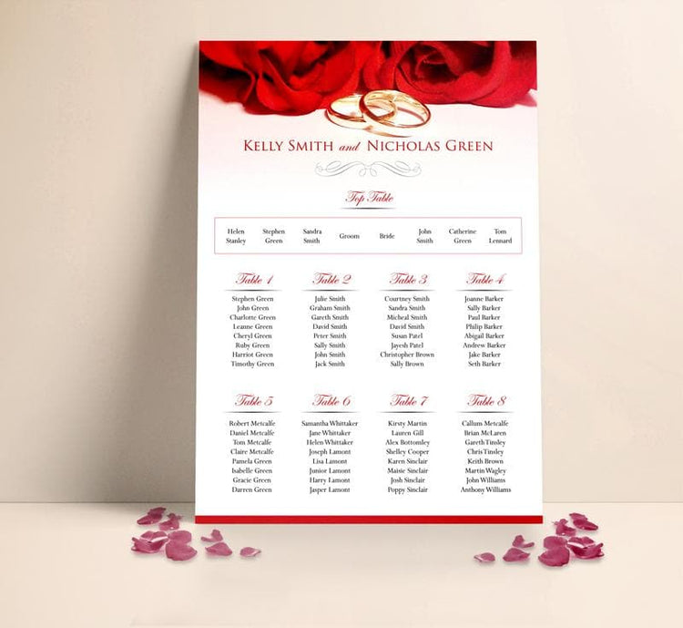Roses and Gold rings Table plan