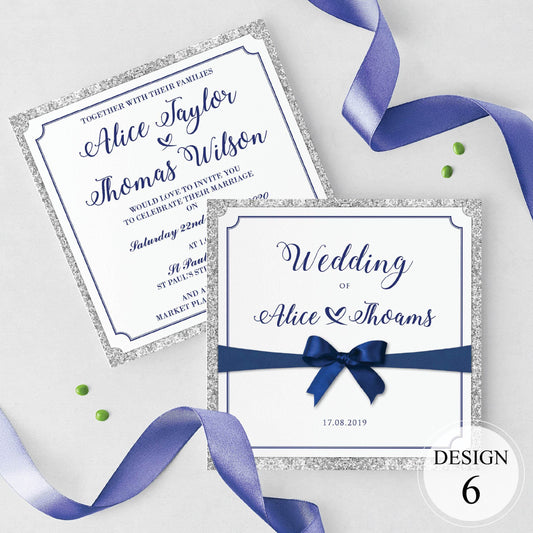 Royal Blue Ribbon & Bow Evening Invitation