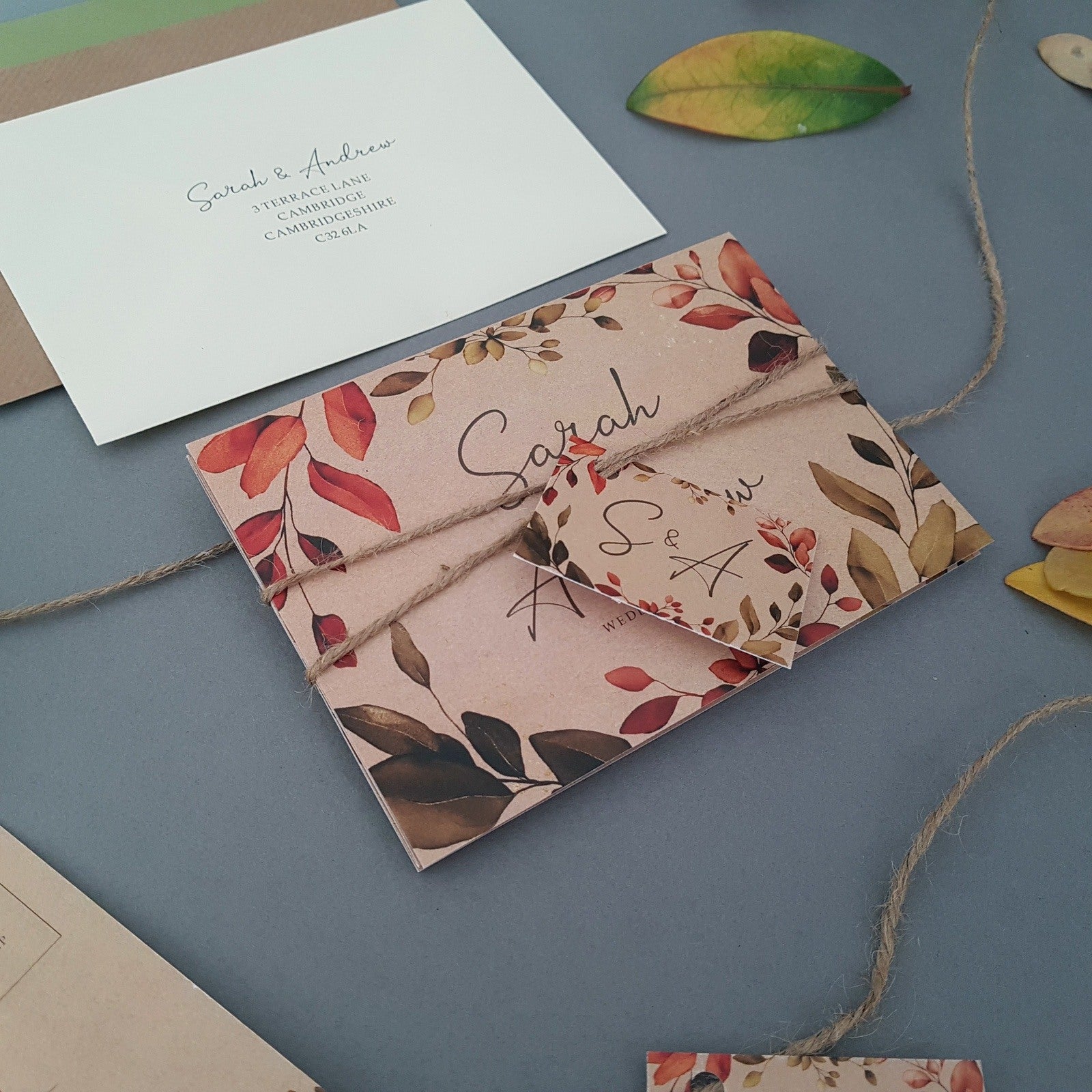 Rustic Autumn Eucalyptus Wreath Concertina Wedding Invitations