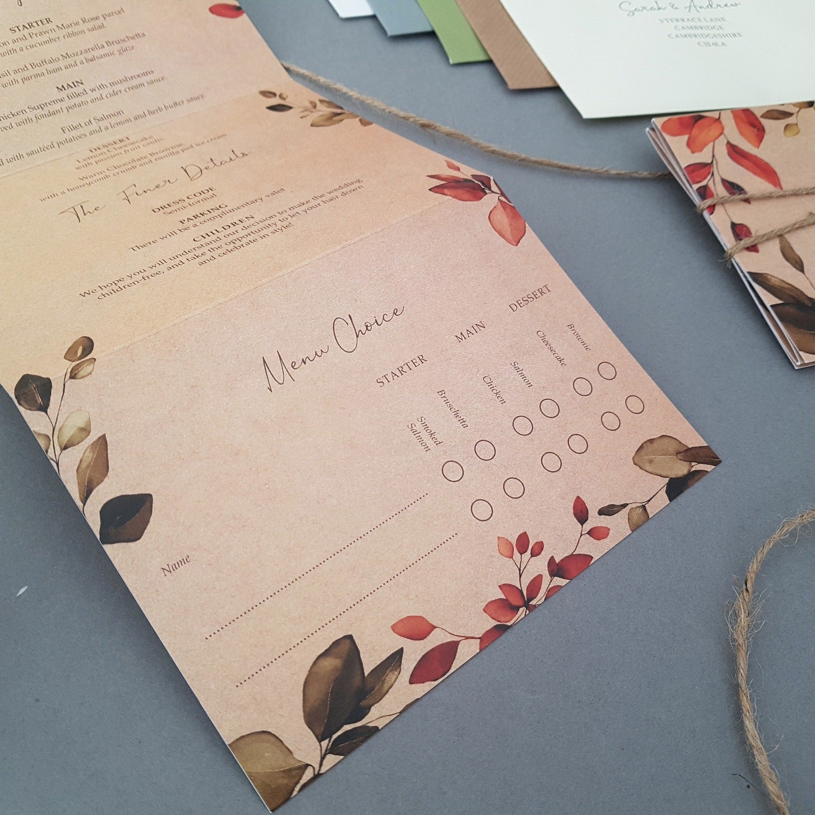 Rustic Autumn Eucalyptus Wreath Concertina Wedding Invitations