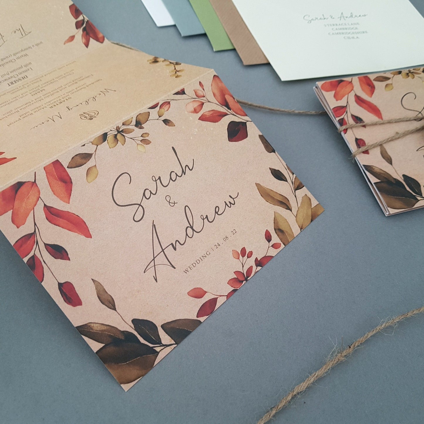 Rustic Autumn Eucalyptus Wreath Concertina Wedding Invitations
