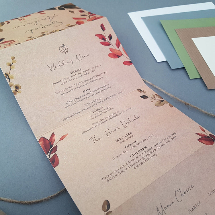 Rustic Autumn Eucalyptus Wreath Concertina Wedding Invitations