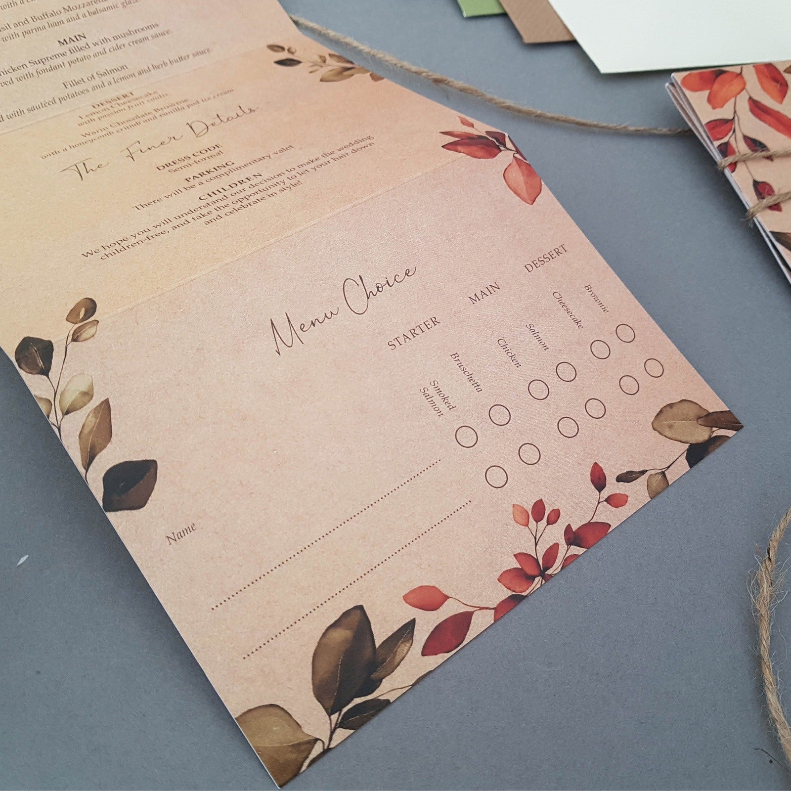 Rustic Autumn Wreath Concertina Wedding Invitations Sample