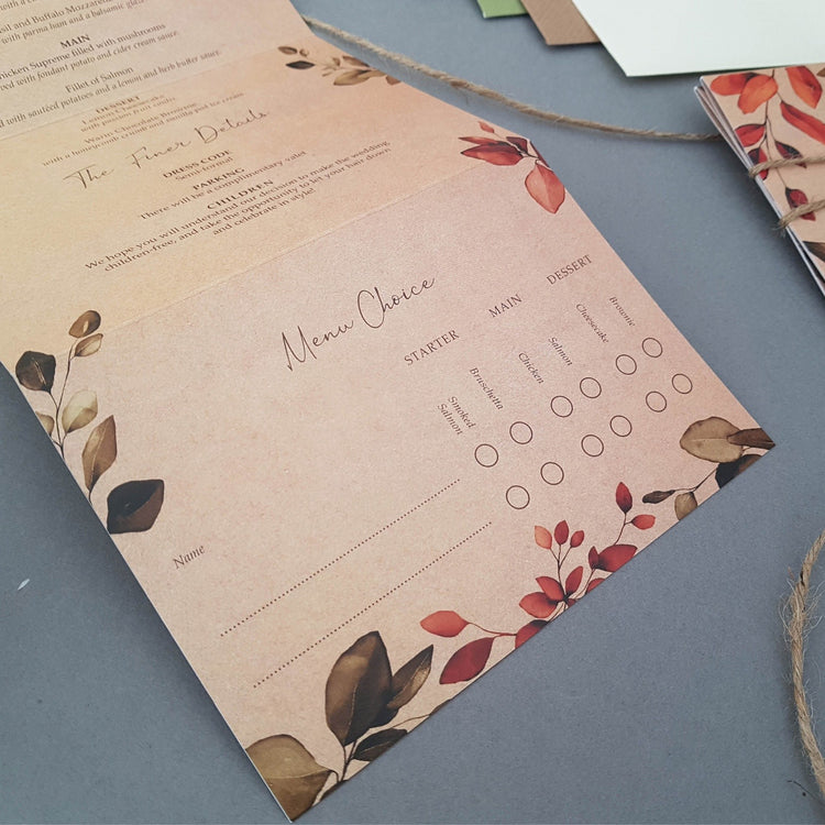 Rustic Autumn Wreath Concertina Wedding Invitations Sample