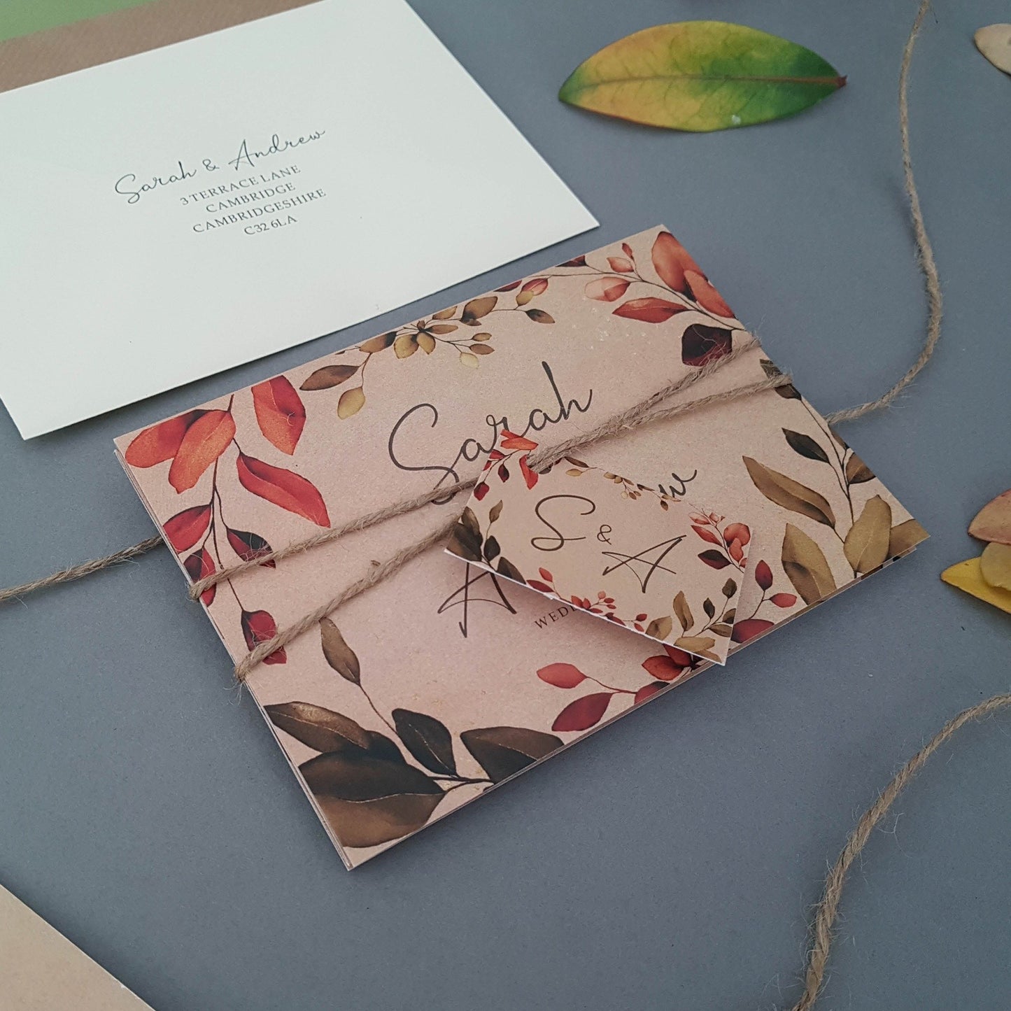 Rustic Autumn Wreath Concertina Wedding Invitations Sample