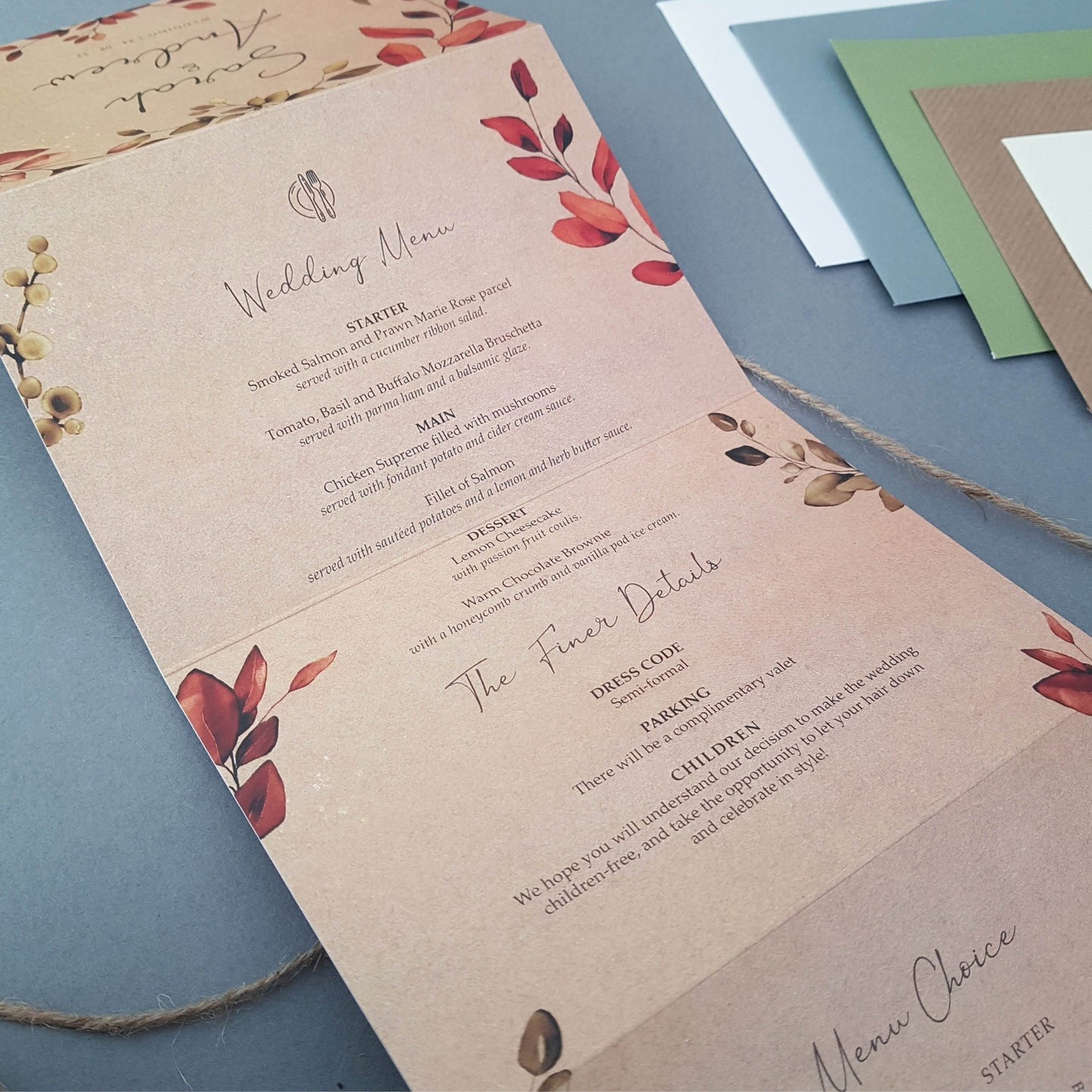 Rustic Autumn Wreath Concertina Wedding Invitations Sample