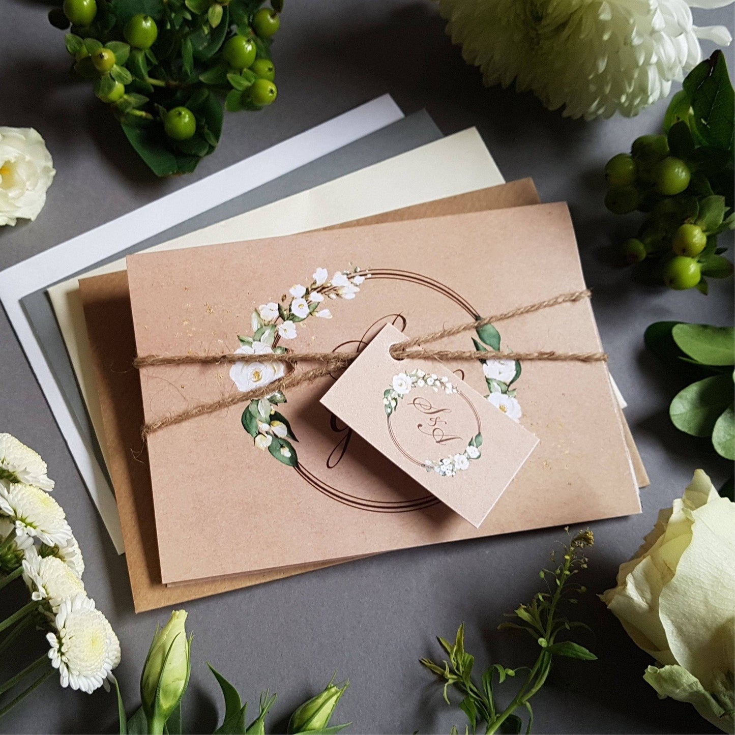 Rustic Be Our Guest White Floral Concertina Wedding Invitations