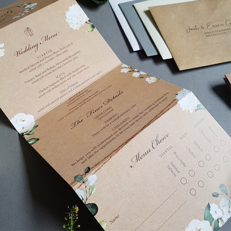 Rustic Be Our Guest White Floral Concertina Wedding Invitations