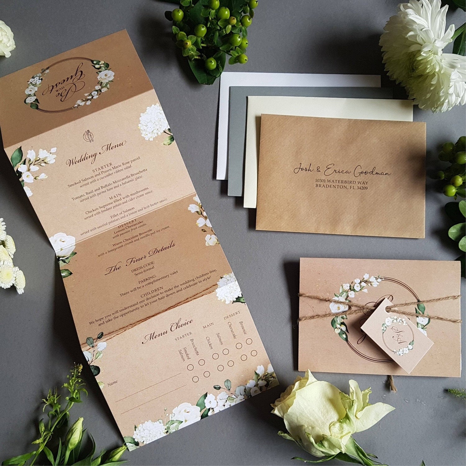 Rustic Be Our Guest White Floral Concertina Wedding Invitations