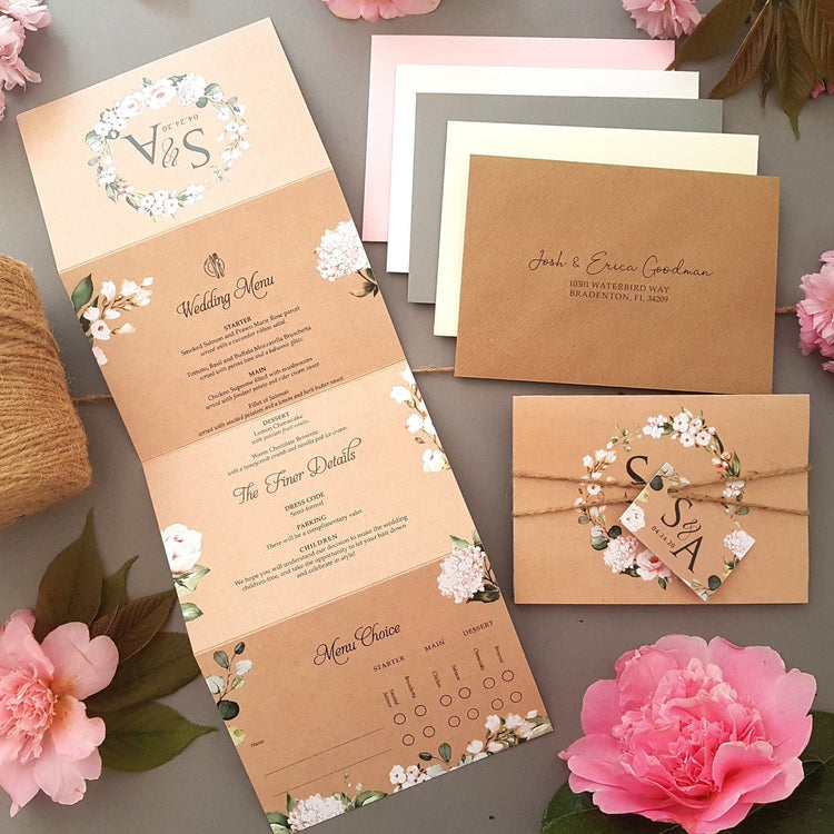 Rustic Blush Concertina Wedding Invitations Sample