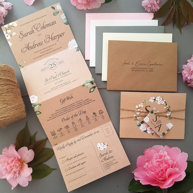 Rustic Blush Concertina Wedding Invitations Sample