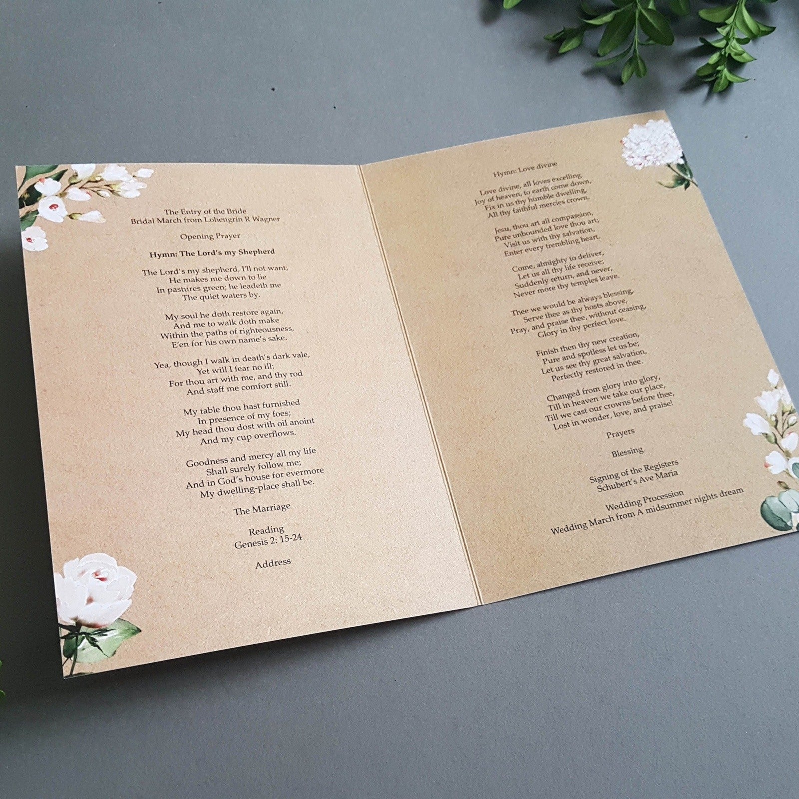 Rustic Blush Floral Order of Service