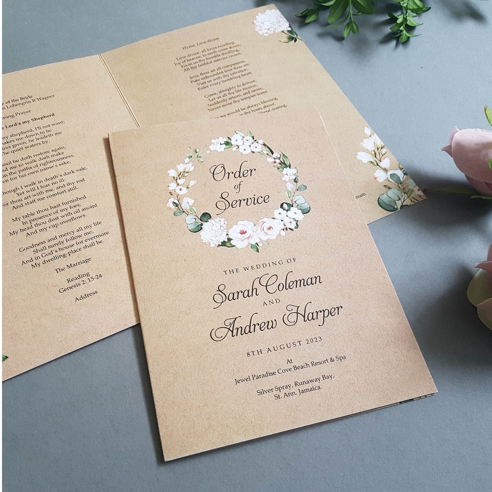 Rustic Blush Floral Order of Service
