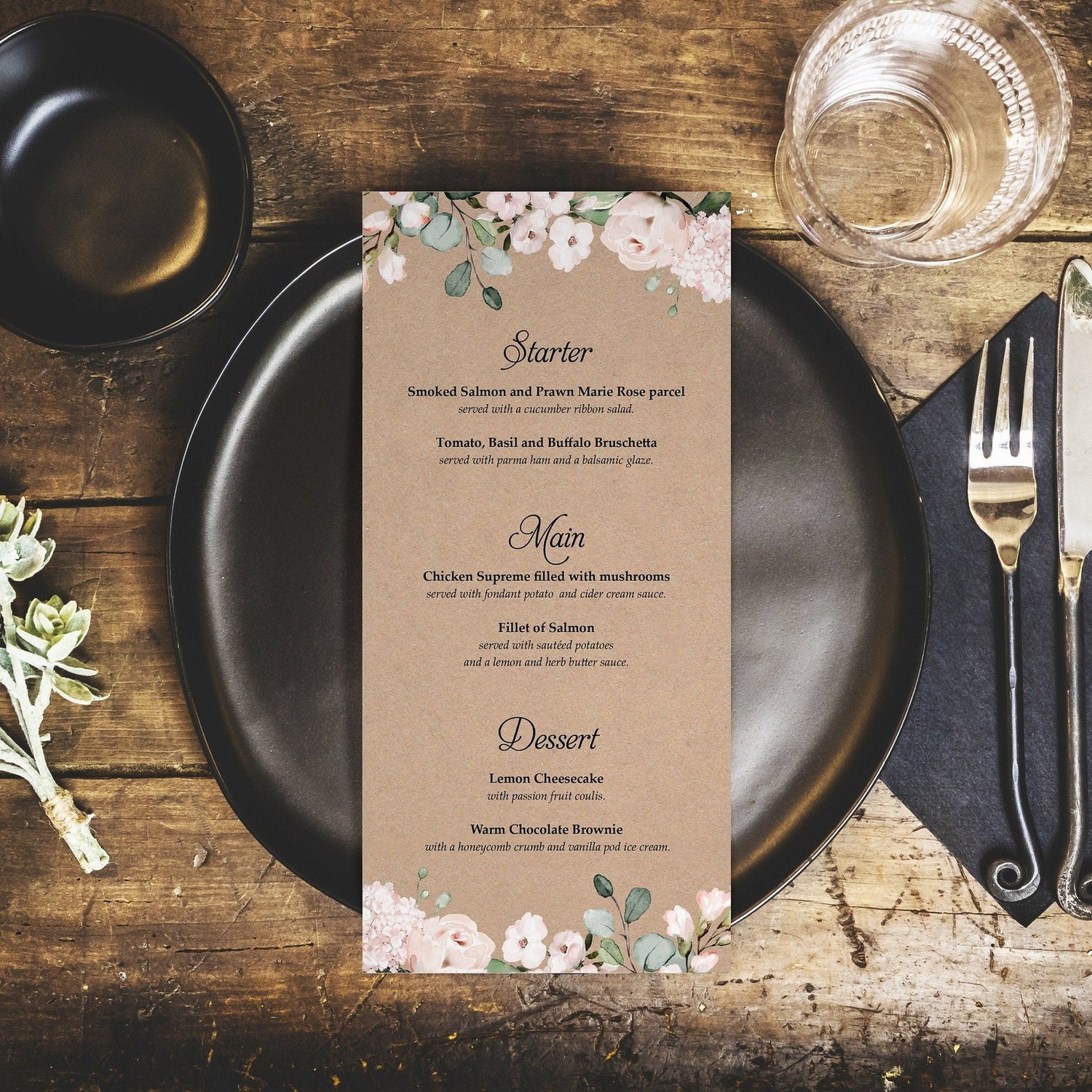 Rustic Blush Personalised Wedding Menus