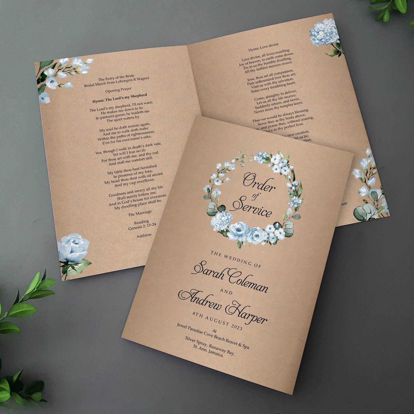 Rustic Cornflower Blue Order of Service