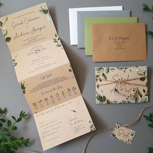 Rustic Eucalyptus Concertina Wedding Invitations Sample