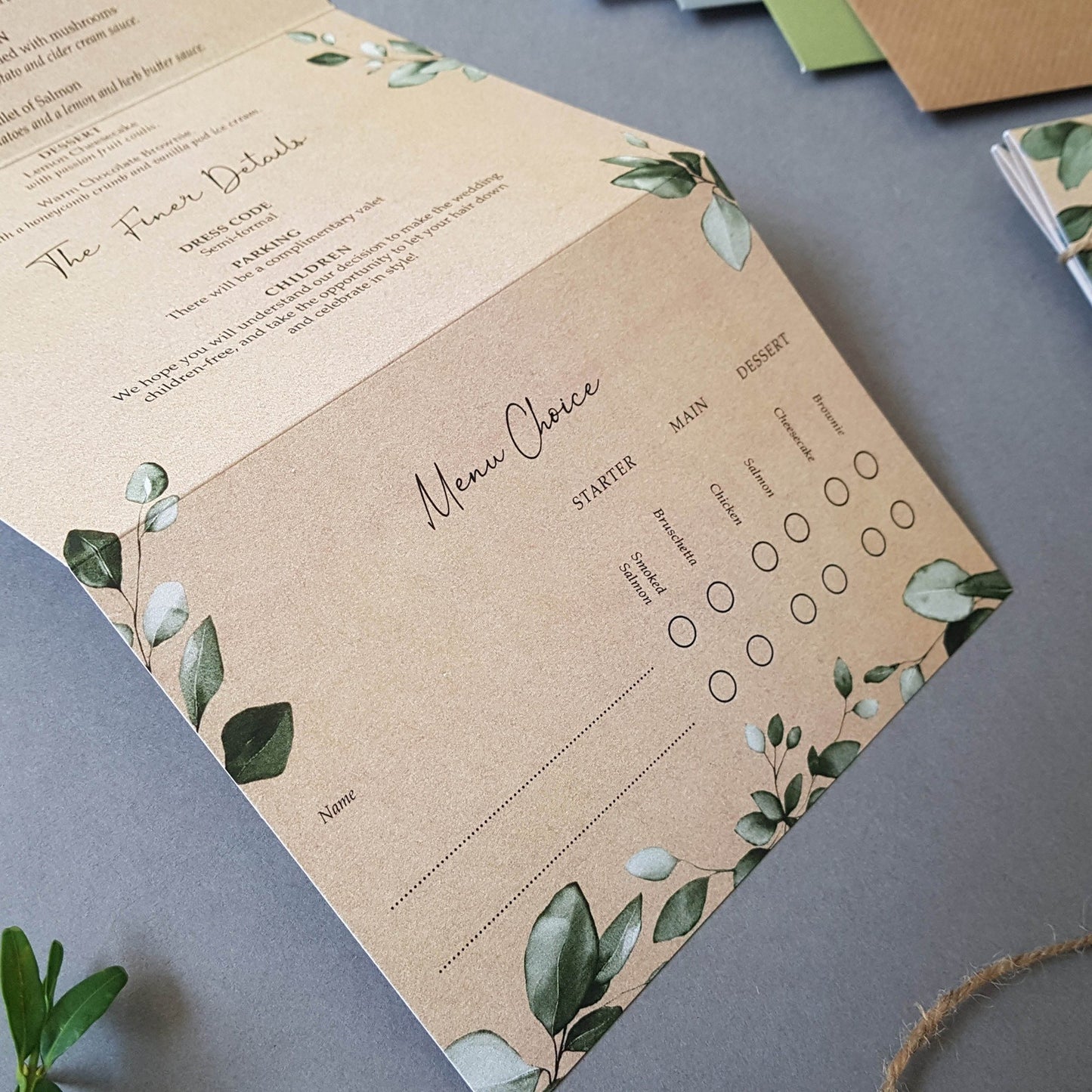 Rustic Eucalyptus Concertina Wedding Invitations Sample