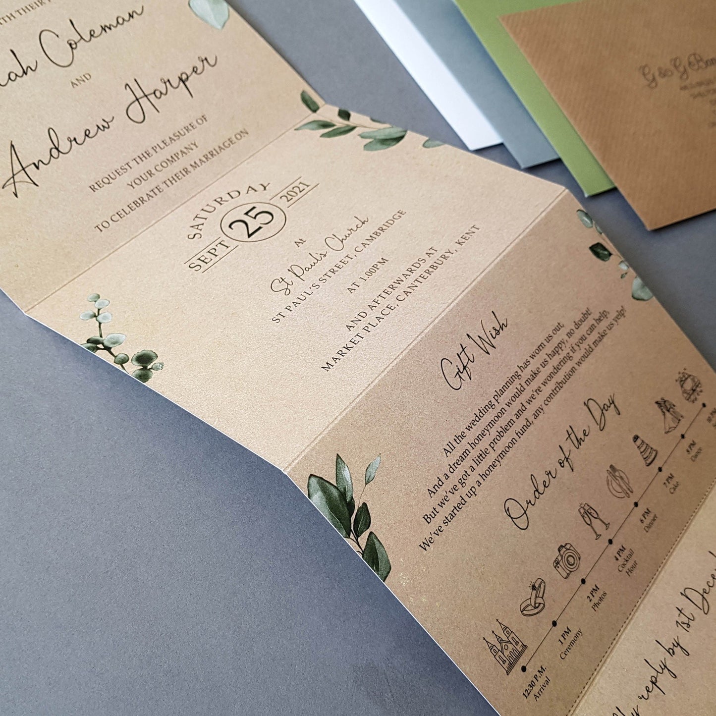 Rustic Eucalyptus Concertina Wedding Invitations Sample