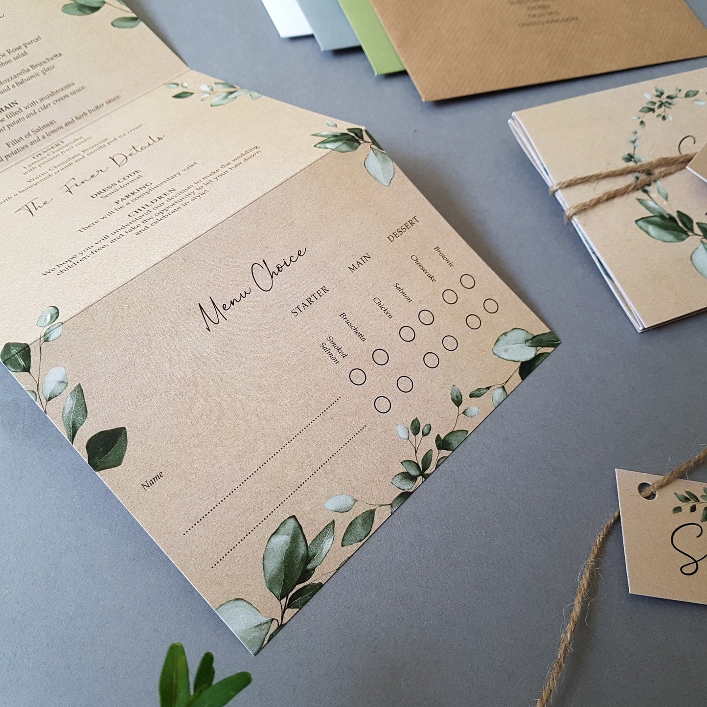 Rustic Eucalyptus Concertina Wedding Invitations Sample