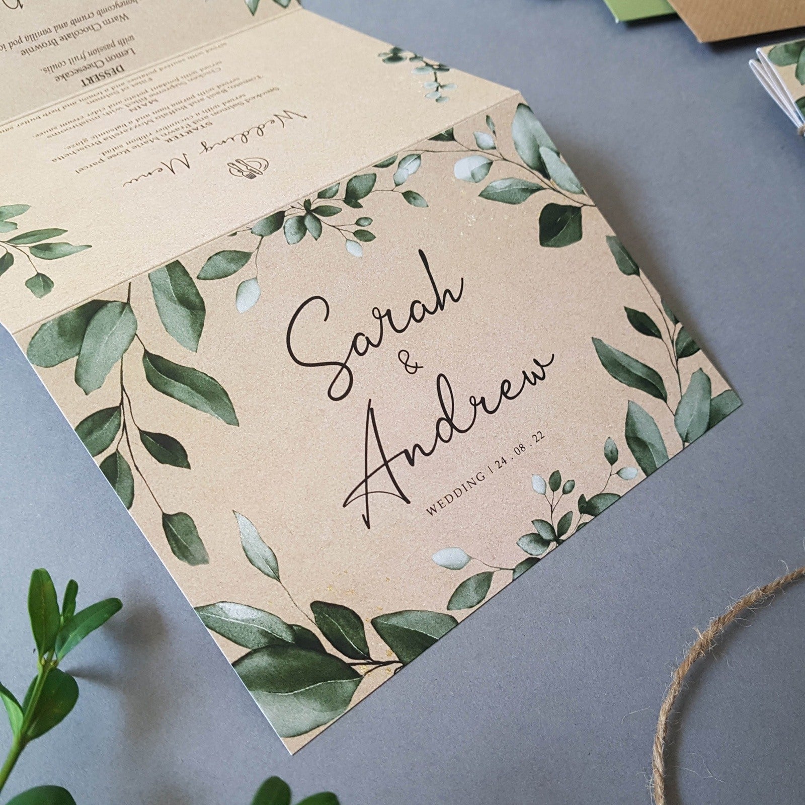 Rustic Eucalyptus Concertina Wedding Invitations Sample