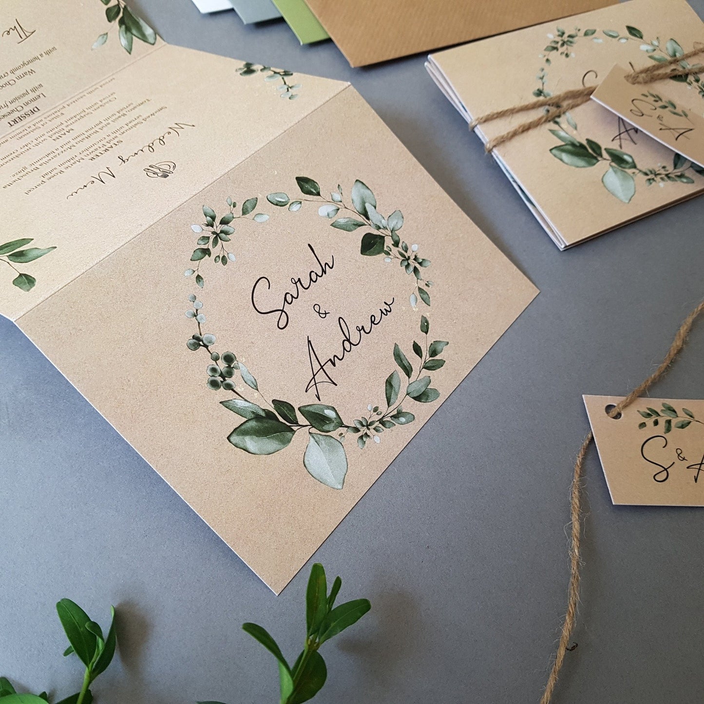 Rustic Eucalyptus Concertina Wedding Invitations Sample