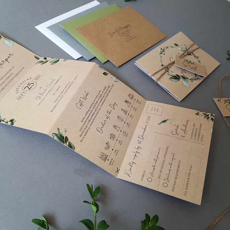 Rustic Eucalyptus Wreath Concertina Wedding Invitations