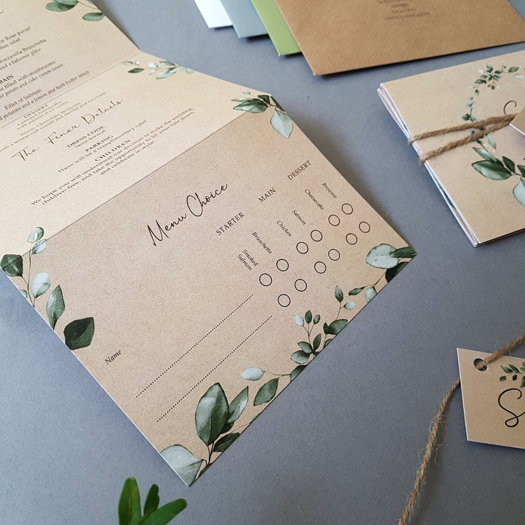 Rustic Eucalyptus Wreath Concertina Wedding Invitations
