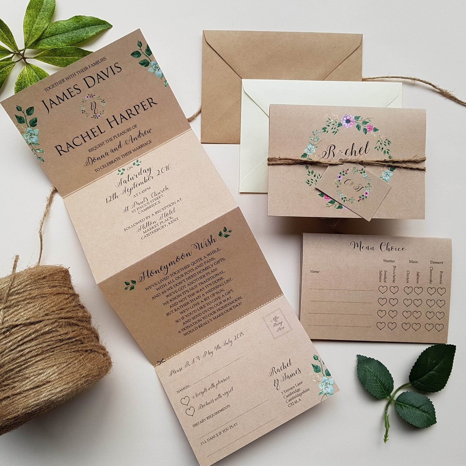 Rustic Floral Concertina Wedding Invitations