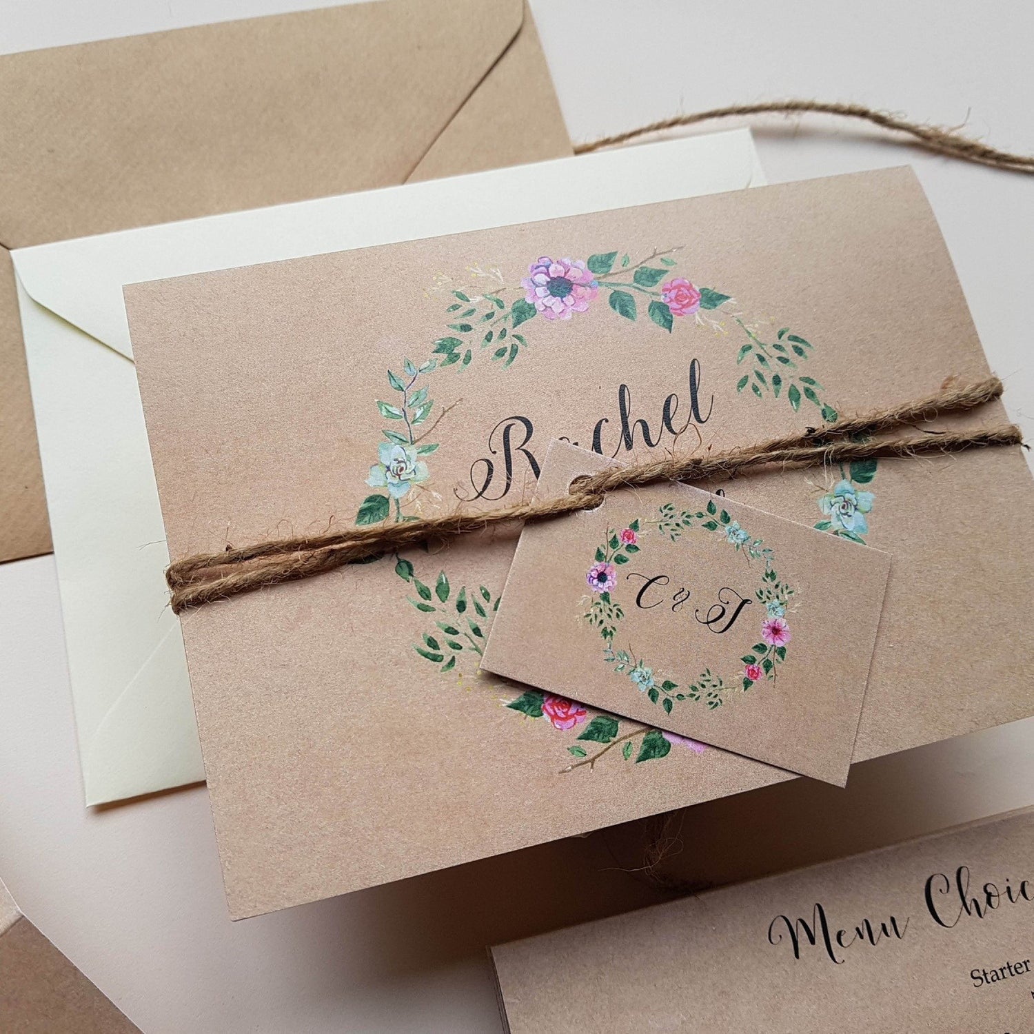 Rustic Floral Concertina Wedding Invitations