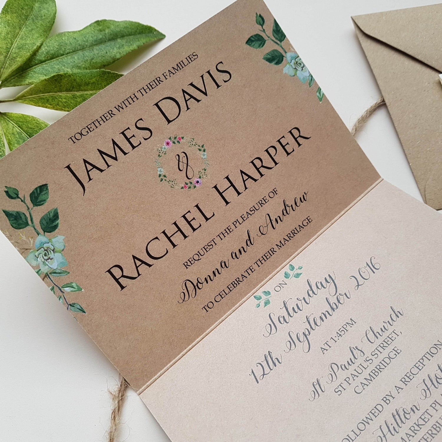 Rustic Floral Concertina Wedding Invitations Sample