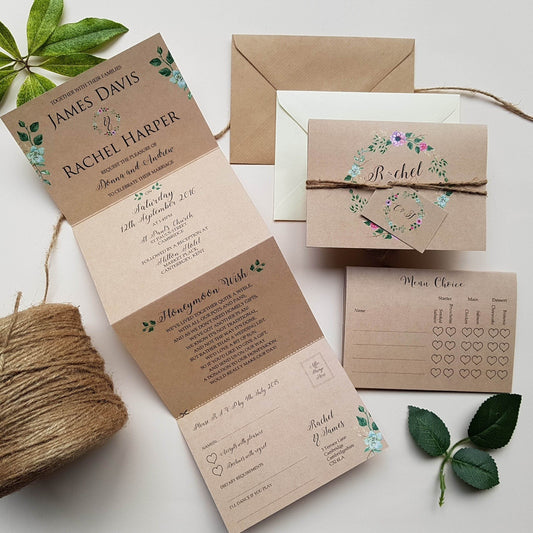 Rustic Floral Concertina Wedding Invitations Sample