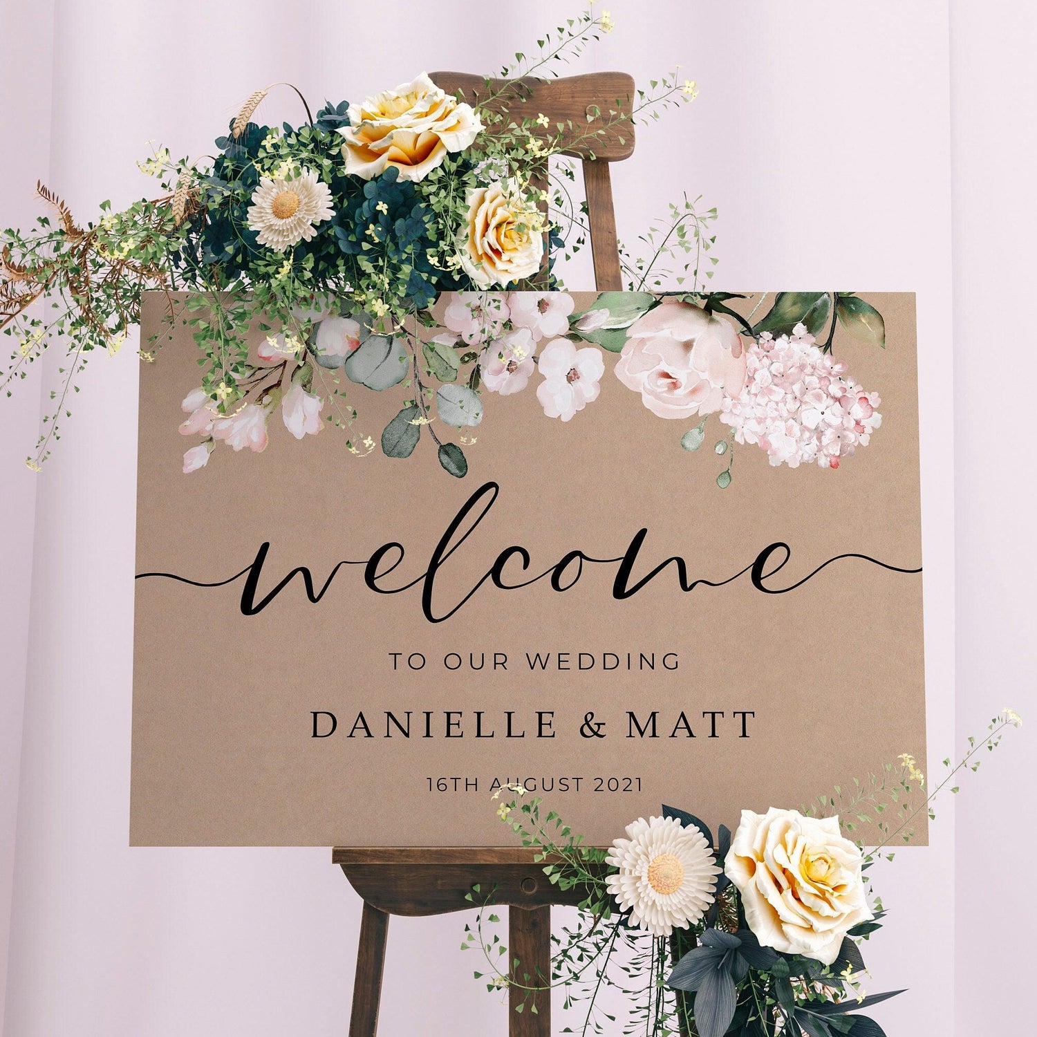 Rustic Floral Wedding Welcome Sign
