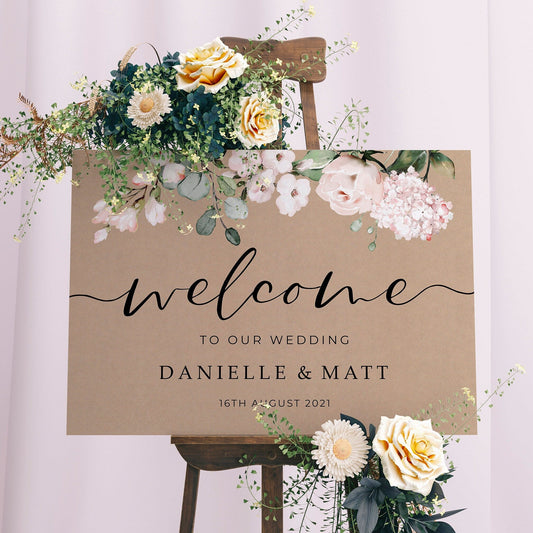 Rustic Floral Wedding Welcome Sign