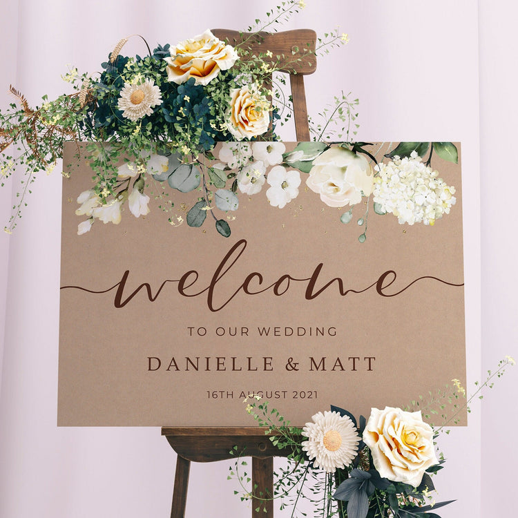Rustic Floral Wedding Welcome Sign